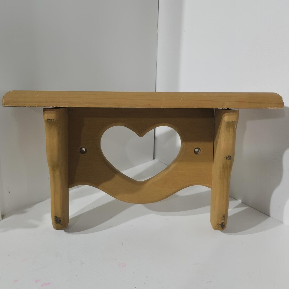 Vintage Wooden Wall Shelf Heart Cutout Cottagecore Plate Holder 12" Farmhouse